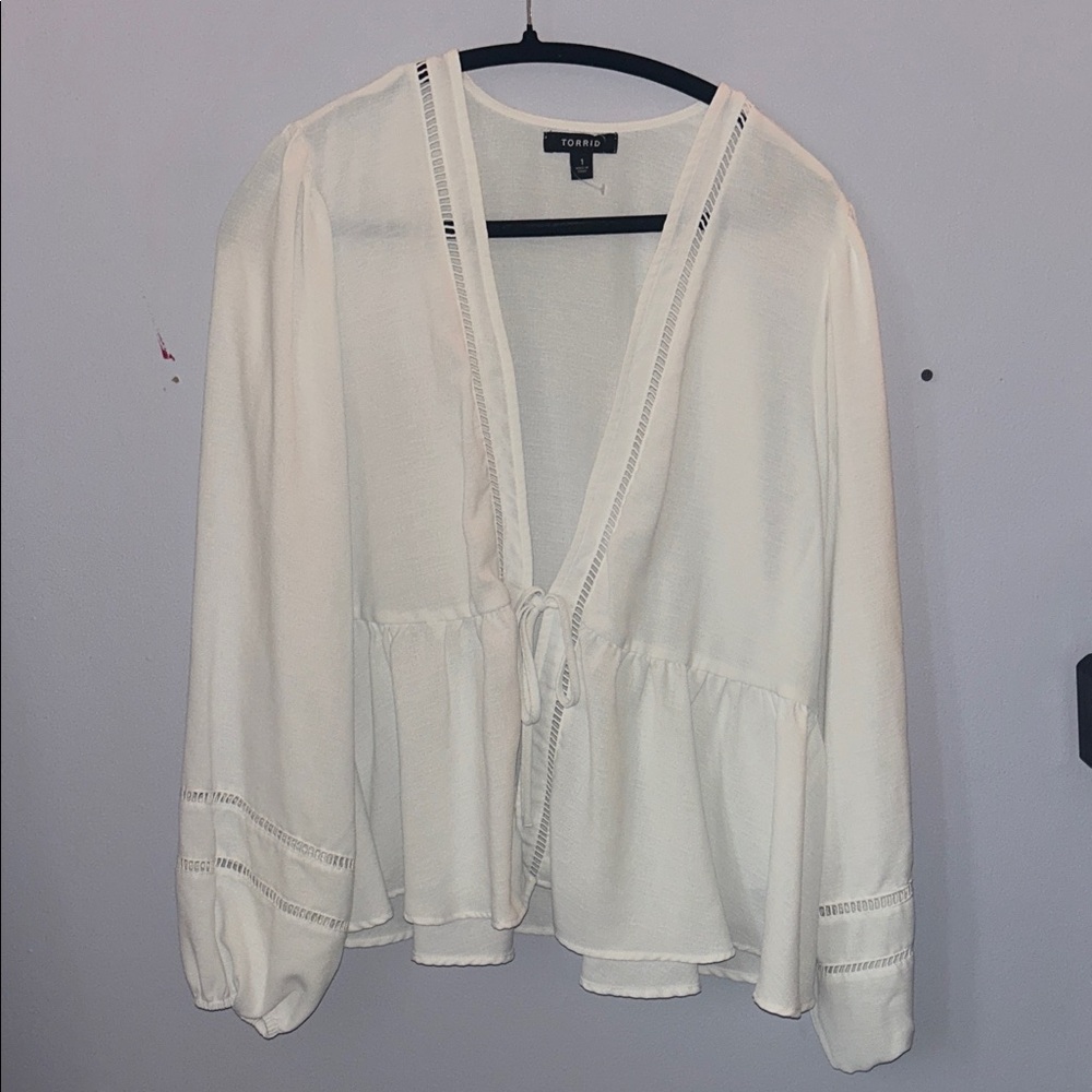 TORRID Cream Blouse with Tie Front